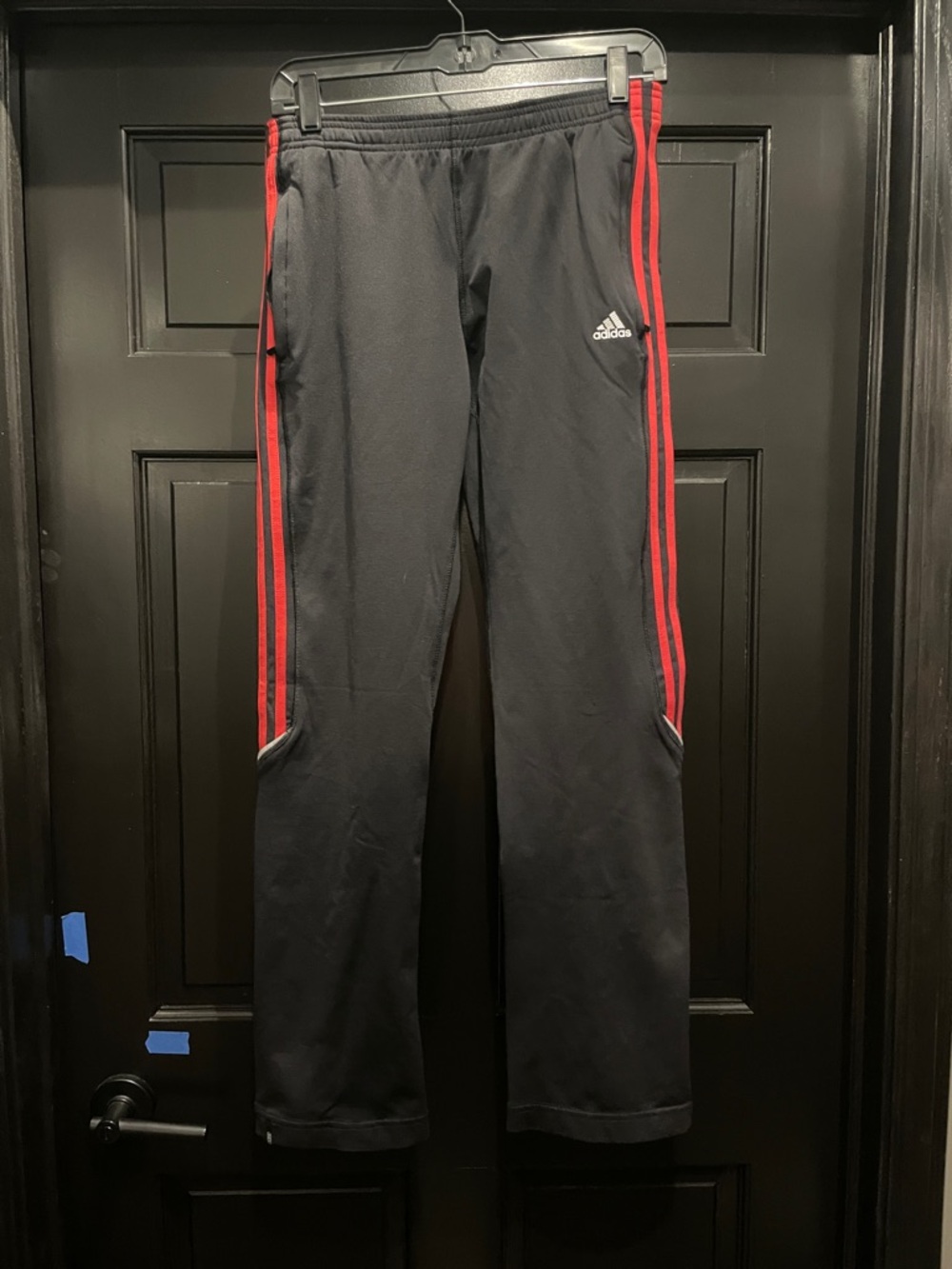 Adidas Black Track Pants with Red Stripes
